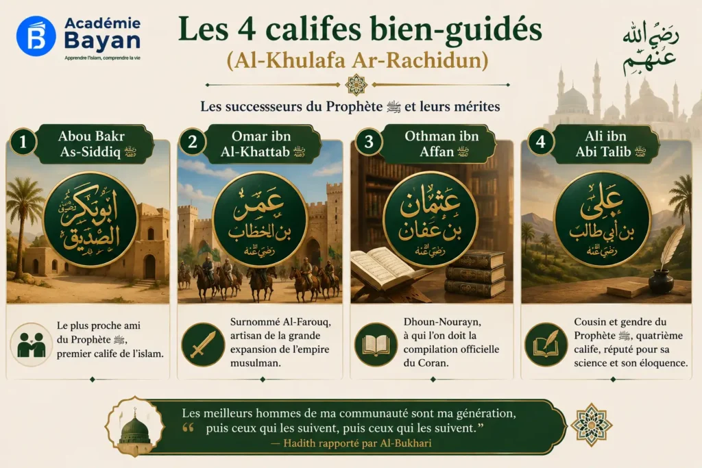 Les quatre califes bien-guidés Abou Bakr Omar Othman et Ali