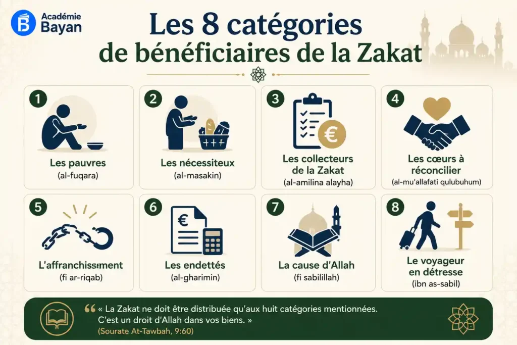 Schéma des 8 catégories de bénéficiaires de la Zakat