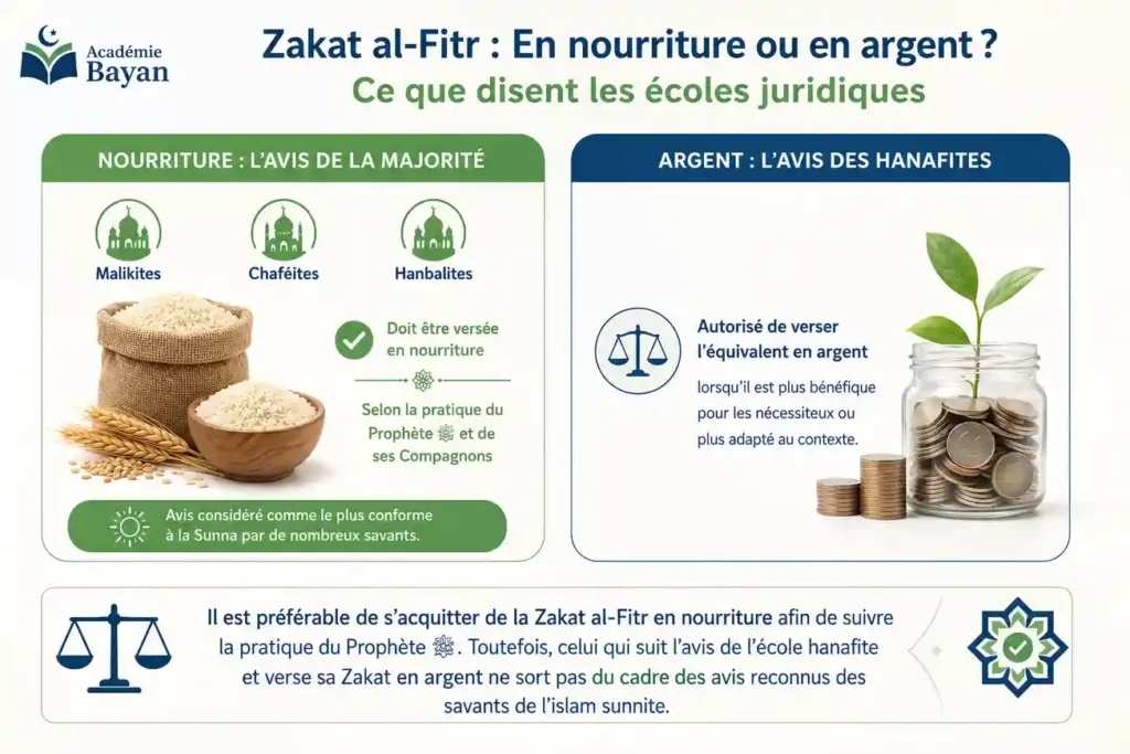 Zakat al Fitr en nourriture ou en argent selon les écoles juridiques