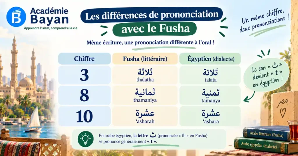 Différence de prononciation des chiffres Fusha et égyptien